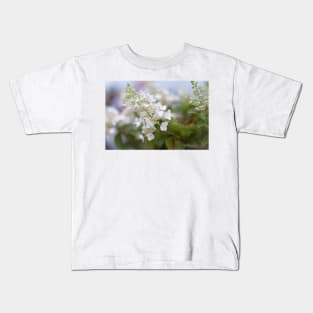 White Hydrangea Flowers with Pastel Background Kids T-Shirt